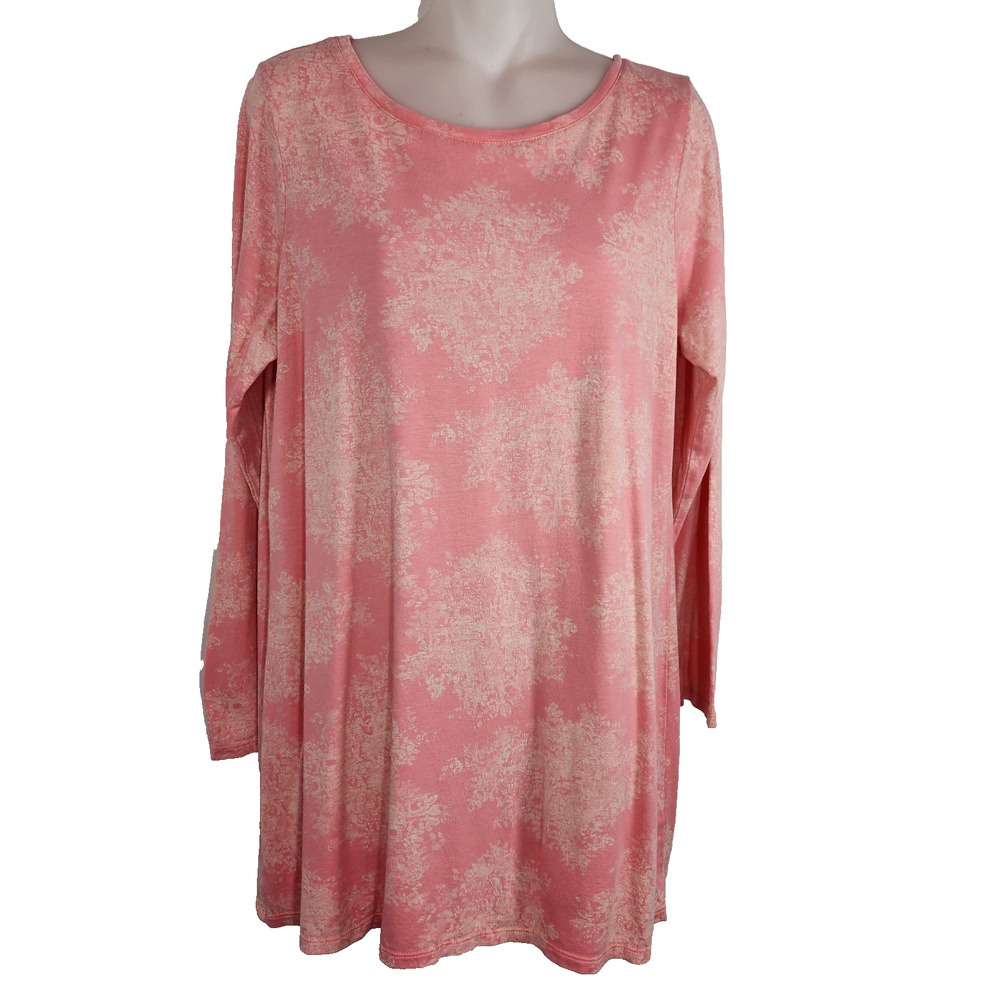 J Jill Pure Jill Super Soft Tunic M Pink Abstract Long Sleeve Pima Cotton Modal